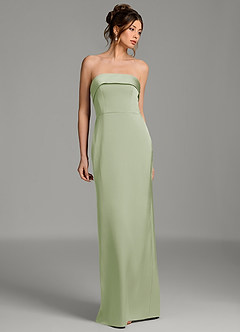 Azazie Phoenyx Robes à essayer chez vous Robe Fourreau en Satin extensible Bustier Vert Sauge image5