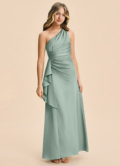 Azazie Kayden Junior Agave Sheath Ruched Stretch Satin Dress image6
