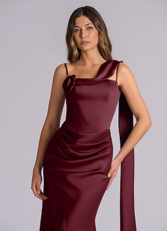 Azazie Inara Bridesmaid Dresses Cabernet Mermaid Pleated Stretch Satin Dress image7