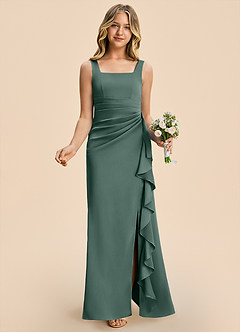 Azazie Adrienne Junior Sea Moss Sheath Pleated Stretch Satin Dress image4