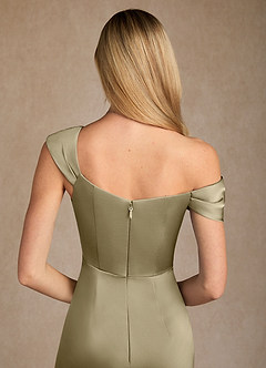 Azazie Laramie Mother of the Bride Dresses Moss Green Mermaid Pleated Stretch Satin Dress image6