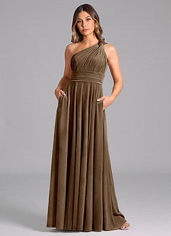 Azazie Charlize Jurken voor bruidsmeisjes Jurk van flueel met A-Lijn One-Shoulder Mahonie image3