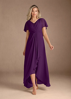 Azazie Eliza Mother of the Bride Dresses Grape A-Line V-Neck Pleated Chiffon Dress image1