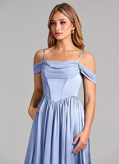 Azazie Raisa 신부 들러리 드레스 A라인 오프 더 숄더 스트레치 새틴 바닥 길이 드레스 image7