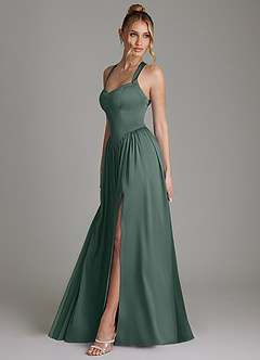 Azazie Francis Bridesmaid Dresses Sea Moss A-Line Corset Stretch Satin Dress image6