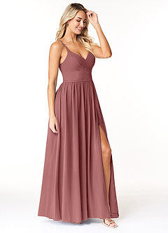 Azazie Dominic Kleider zum Anprobieren zu Hause A-Linie V-Hals Gefaltet Chiffon Kleid Amethyst image4