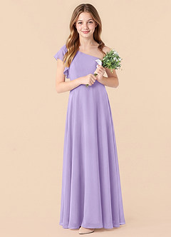 Azazie Arabella Junior Robe Trapèze en Mousseline de soie Rayé Lilas image3