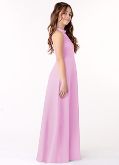 Azazie Laurel Junior Candy Pink A-Line Matte Satin Dress image2
