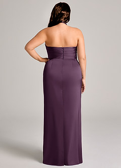 Azazie Jemma Jurken voor bruidsmeisjes Jurk van Stretch Satijn met Kolom Geplooid Pruim image12