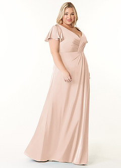 Azazie Soren Bridesmaid Dresses Blushing Pink A-Line Pleated Stretch Satin Dress image3