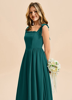 Azazie Delia Junior Abito A-Line in Chiffon Fiocco Verde Pavone image7