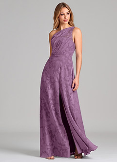 Azazie Phaedra Bridesmaid Dresses Wisteria A-Line One Shoulder Floral Burnout Dress image3
