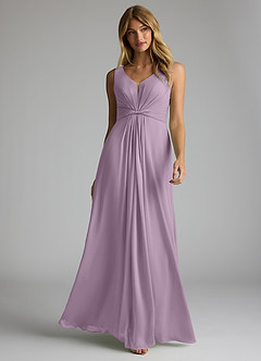 Azazie Gina Brautjungfernkleider A-Linie V-Hals Gefaltet Chiffon Kleid Blauregen image1