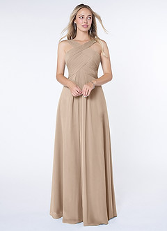 Azazie Kaleigh Abiti da Damigella Abito A-Line in Chiffon Plissettato Taupe image1