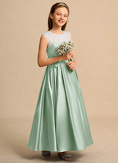 Azazie Candy Girl Jurken voor bloemenmeisjes Baljurk Jurk van Mat Satijn Boog Agave image5