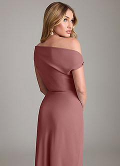 Azazie Emerson Bridesmaid Dresses Desert Rose Sheath Off the Shoulder Chiffon Dress image3