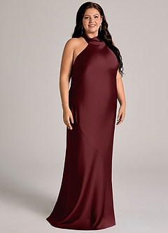 Azazie Velli Bridesmaid Dresses Cabernet Mermaid High Neck Stretch Satin Dress image11