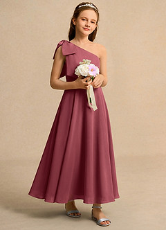 Azazie Guppy Girls Formal Jurken voor bloemenmeisjes A-Lijn Jurk van Chiffon One-Shoulder Merlot image1