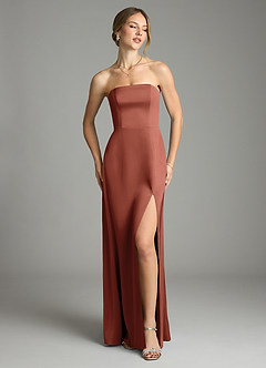 Azazie Wren Bridesmaid Dresses Auburn A-Line Strapless Stretch Satin Convertible Dress image2
