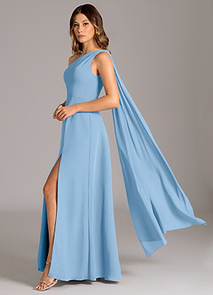 Azazie Tella Robes de demoiselle d'honneur Robe Trapèze en Mousseline de soie Asymétrique Poudre Bleue image1