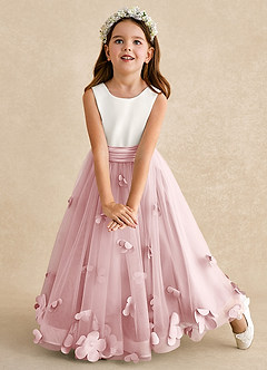 Azazie Vi Flower Girl Dresses Powder Pink A-Line Sleeveless Tulle Dress image6
