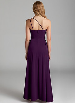 Azazie Maron Junior Grape A-Line Pleated Stretch Satin Dress image4