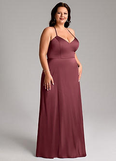 Azazie Mei Bridesmaid Dresses Merlot A-Line V-Neck Stretch Satin Dress image10