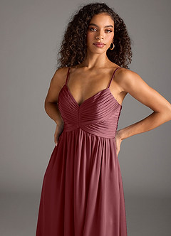 Azazie Alia Robes de demoiselle d'honneur Robe Trapèze en Satin extensible Plissée Rose Du Désert image3