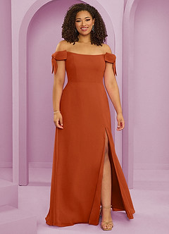 Barbie ♥ Azazie Bridesmaid Dresses Burnt Orange A-Line Off the Shoulder Chiffon Convertible Dress image7