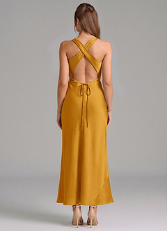 Azazie Evadne Vestidos de damas de honor Vestido de Caramelo de Satén Elástico de Corte Recto con Plisado image5