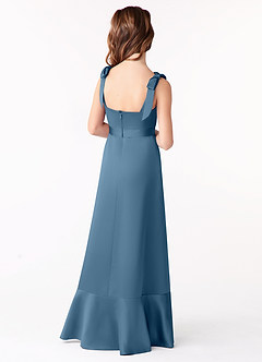 Azazie Barbara A-Line Bow Matte Satin Floor-Length Junior Bridesmaid Dress image3