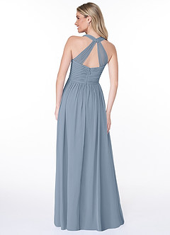 Azazie Jaclyn Bridesmaid Dresses Dusty Blue A-Line Pleated Chiffon Dress image2