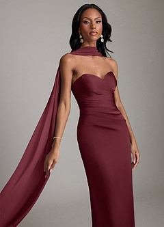 Azazie Sonora Vestidos de damas de honor Vestido de Cabernet de Satén Elástico de Corte Recto con Sin tirantes image4