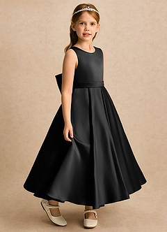Azazie Cali Flower Girl Dresses Black A-Line Bow Matte Satin Dress image4
