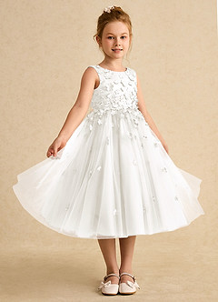 Azazie Lana vestidos de niña de las flores Vestido de Marfil de Satin Mate de Corte En A con Sin mangas image5