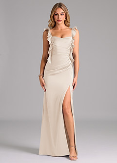 Azazie Jessamine Bridesmaid Dresses White Alabaster A-Line Corset Stretch Satin Dress image3