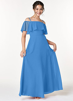Azazie Maggie Junior Blue Jay A-Line Off the Shoulder Chiffon Dress image1