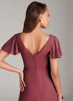 Azazie Soren Bridesmaid Dresses Merlot A-Line Ruched Chiffon Dress image7