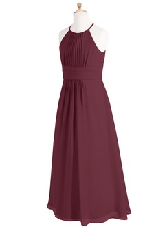 Azazie Bonnie Junior A-Linie Plissee Chiffon Kleid Cabernetrot image7