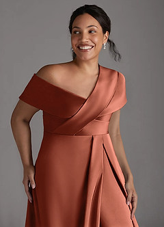Azazie Milton Mother of the Bride Dresses Clay A-Line Pleated Stretch Satin Dress image13