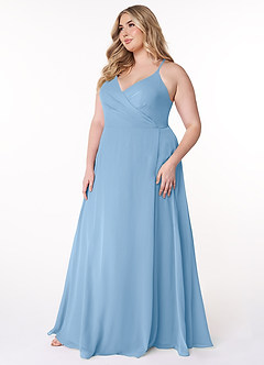 Azazie Davis Abiti da Damigella Abito A-Line in Chiffon con Scollo a V Azzurro Polvere image9