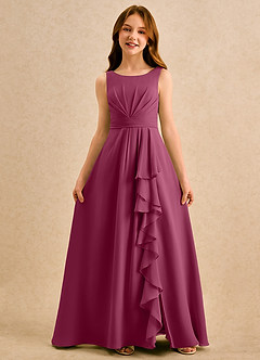 Azazie Chibi Girls Formal Sukienki dla dziewczynek sypiących kwiaty Linia A Pofałdowany Szyfon Długość podłogi Sukienka image3