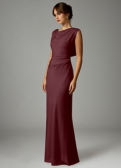 Azazie Kieryn Robes de demoiselle d'honneur Robe Sirène en Satin extensible Plissée Sangria image3