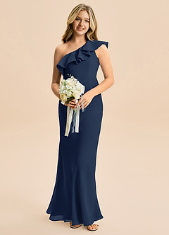 Azazie Alissa Junior Meerjungfrau-Linie Gestreift Chiffon Kleid Dunkelmarine image1