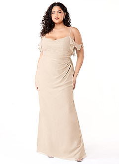 Azazie Emeralda Bridesmaid Dresses White Alabaster Sheath Off the Shoulder Chiffon Dress image7