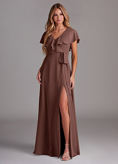 Azazie Lainey Bridesmaid Dresses Espresso A-Line with Pockets Chiffon Dress image3