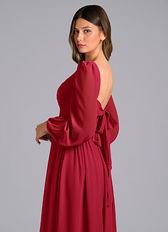 Azazie Zeya Abiti da Damigella Abito A-Line in Chiffon Manica Lunga Scarlatto image6