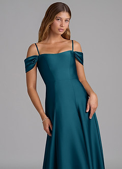 Azazie Seriana Jurken voor bruidsmeisjes Converteerbaar Jurk van Stretch Satijn met A-Lijn Off the Shoulder Inkt Blauw image2