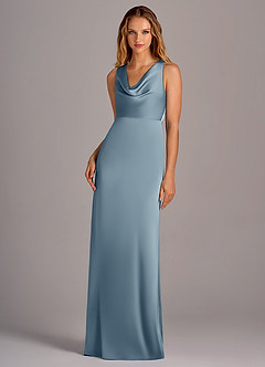 Azazie Wrenlee Bridesmaid Dresses Dusty Blue A-Line Stretch Satin Dress image1