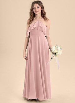 Azazie Tessabelle Junior Robe Trapèze en Mousseline de soie Épaule décolletée Rose Poudré image4